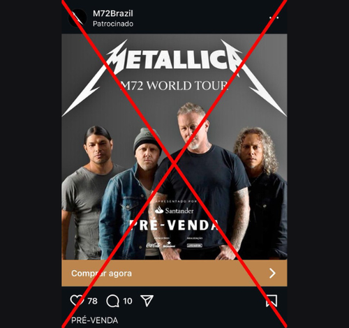 Olha o golpe!! Não há show do Metallica confirmado no Brasil