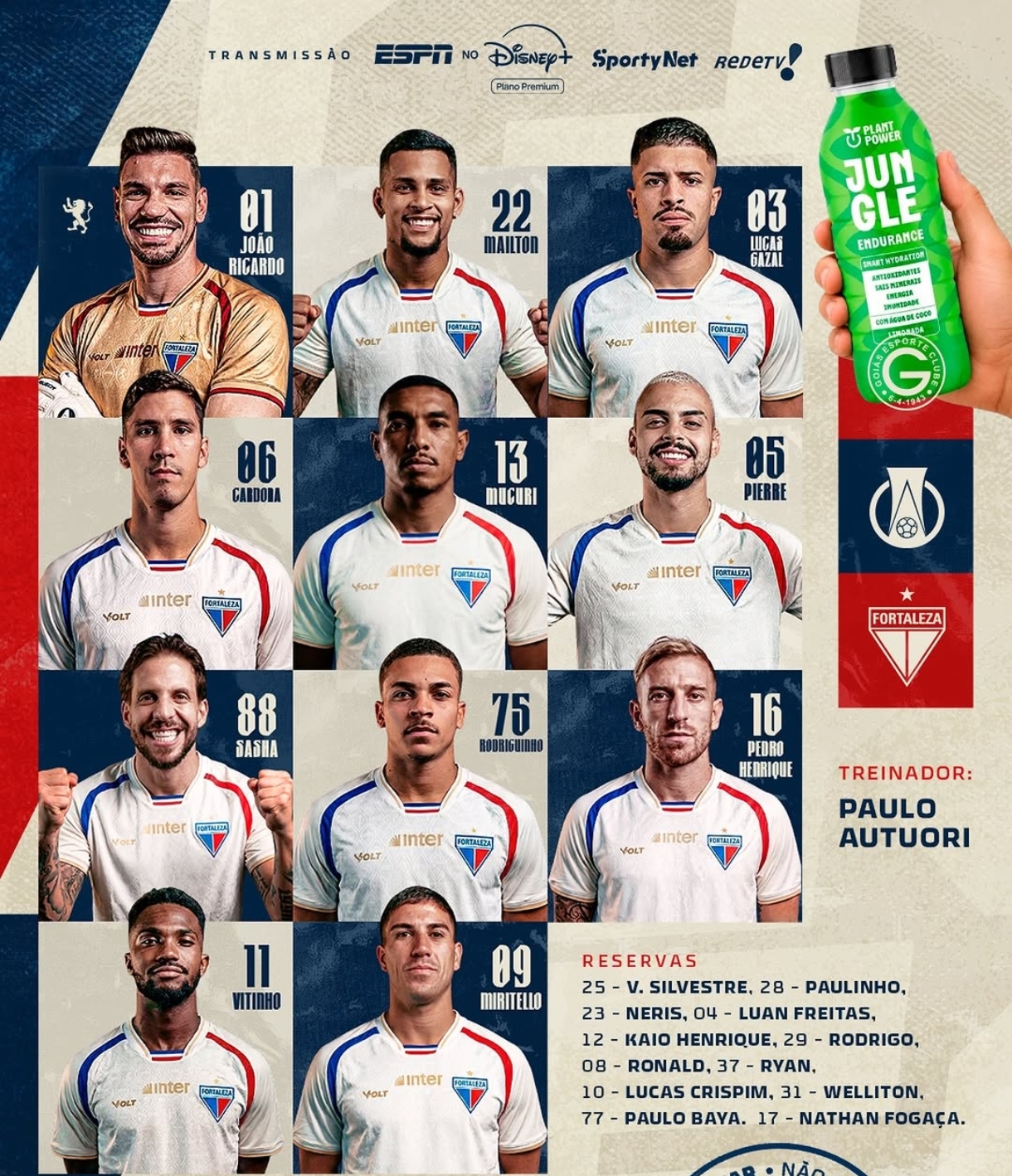 Escalação do Fortaleza para o jogo contra o Goiás pela Série B do Brasileiro