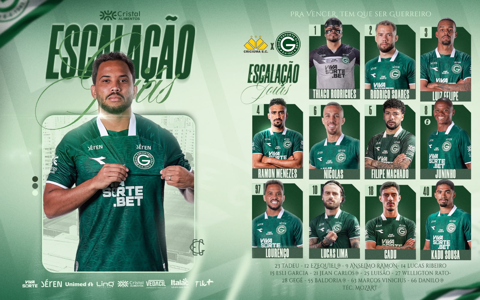 escalações de criciuma e goias e onde assistir ao vivo